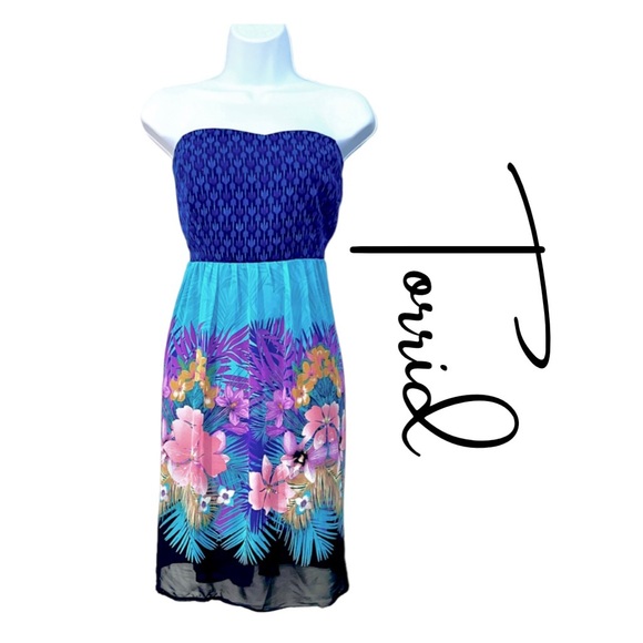 NWT! Torrid Tropical Print Chiffon Strapless Dress Womens Size 14 - Picture 1 of 14